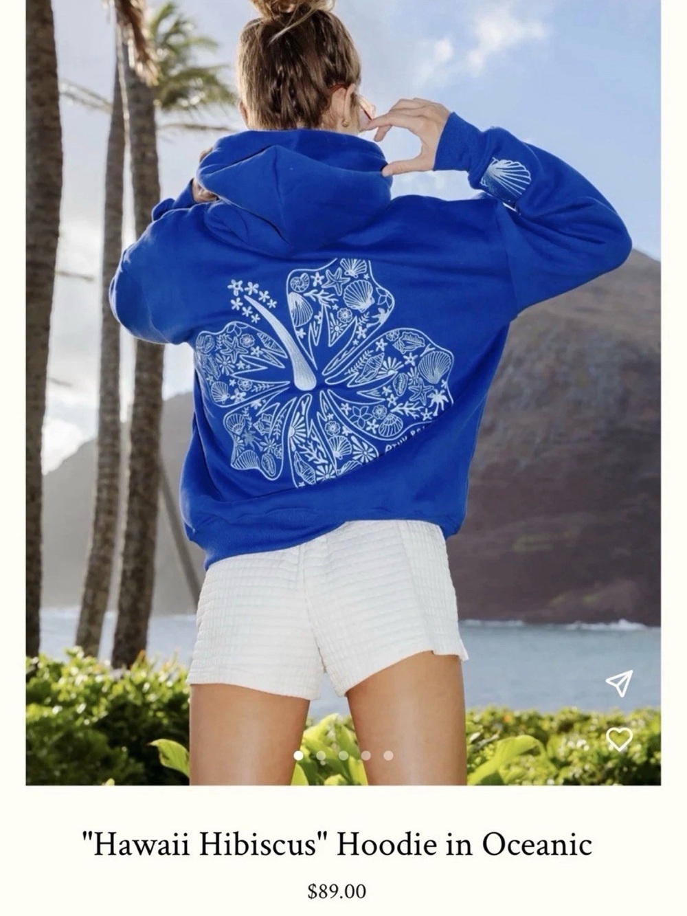 Pink Palm Puff Women's "Hawaii Hibiscus" Hoodie in Oceanic Xlarge